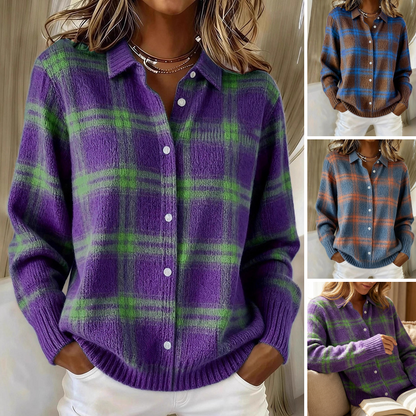 📢📢50%Rabatt!!!🎉✨Damen-Strickjacke mit Karomuster und Knopfleiste