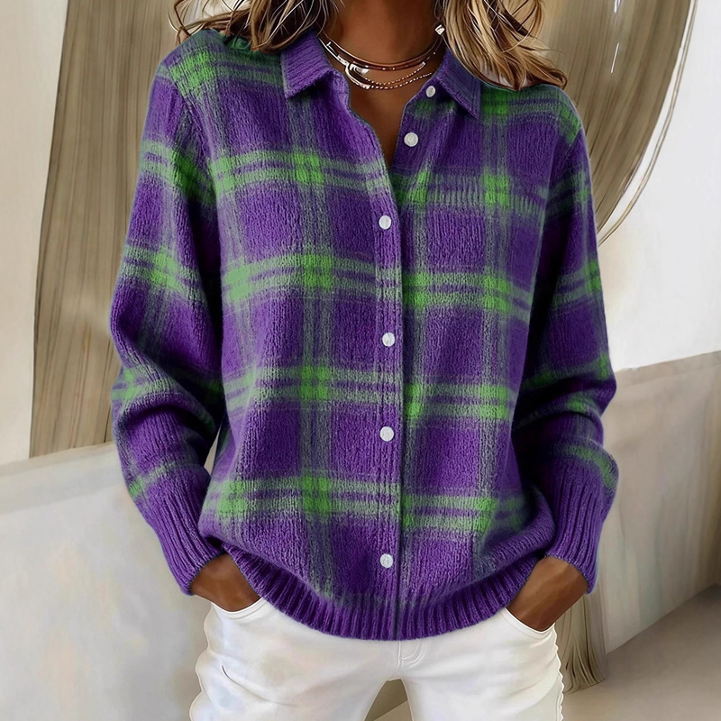 📢📢50%Rabatt!!!🎉✨Damen-Strickjacke mit Karomuster und Knopfleiste