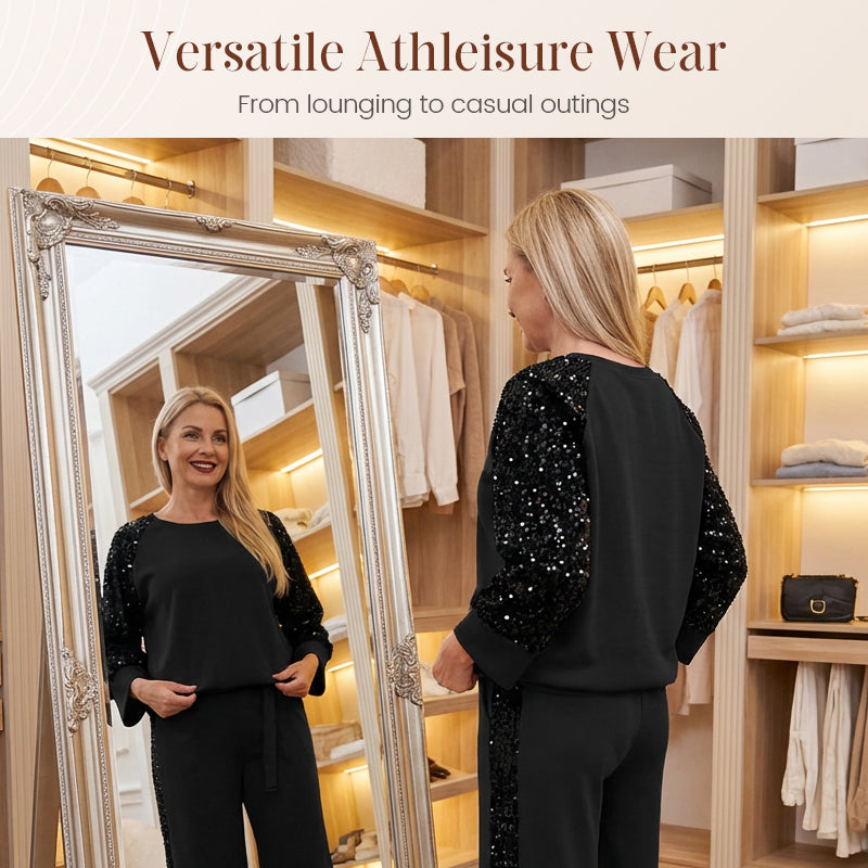 Sweatshirt- und Hosen-Set für Damen mit Paillettenbesatz