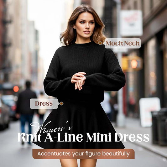✨✨Begrenzter Vorrat verfügbar, nicht verpassen!🌸Damen-Minikleid aus Strick mit Stehkragen und A-Linien-Schnitt👗