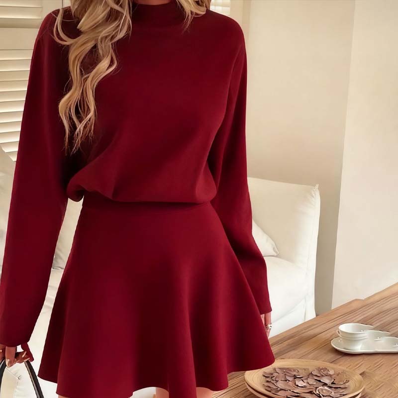✨✨Begrenzter Vorrat verfügbar, nicht verpassen!🌸Damen-Minikleid aus Strick mit Stehkragen und A-Linien-Schnitt👗