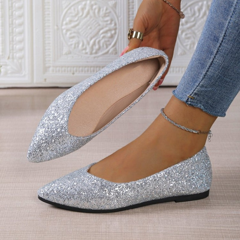 Damen-Ballerinas mit Glitzer und spitzer Zehenpartie