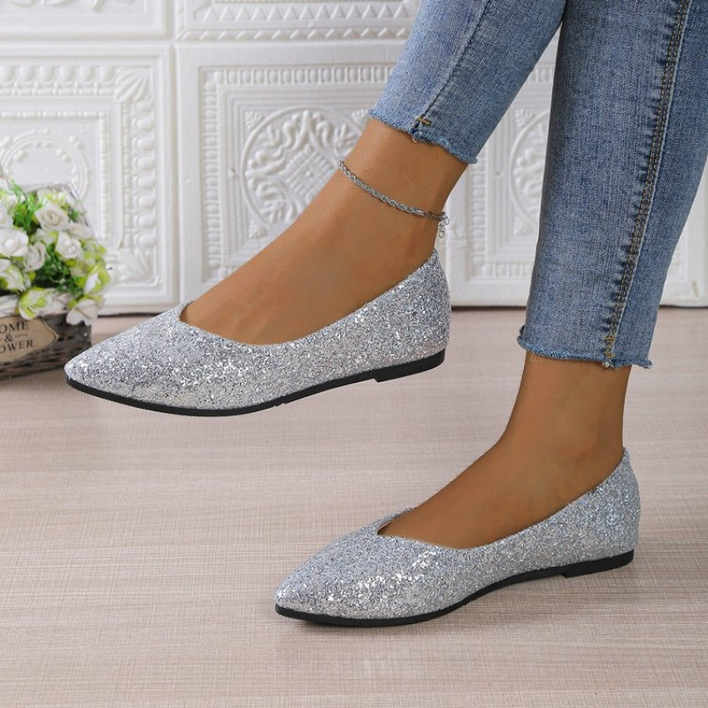 Damen-Ballerinas mit Glitzer und spitzer Zehenpartie
