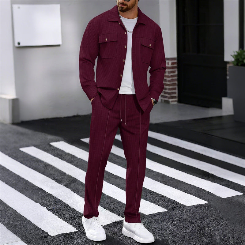 🔥Solange der Vorrat reicht 50 % Rabatt!🎉Herren-Set aus Waffel-Button-Down-Jacke und Hose