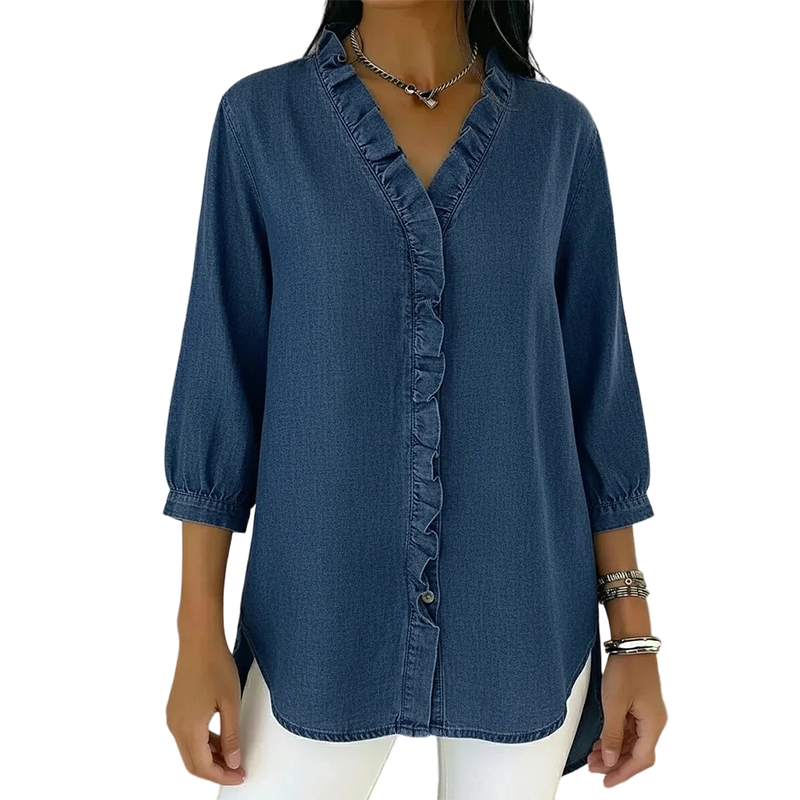 🌞Frühlingserwachen: 50% Rabatt!👕Damen Bluse mit Rüschen-V-Ausschnitt und High-Low-Saum