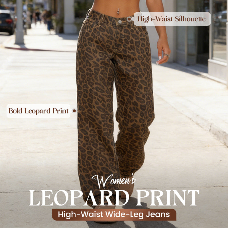 🐆 50% RABATT! Damen Jeans Hohe Taille & Weites Bein – Mit Auffälligem Leopardenmuster, Lockerer Passform & 5-Taschen-Design 👖✨