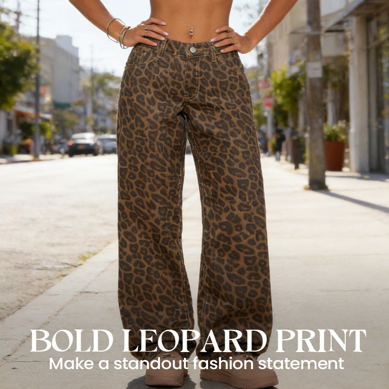 🐆 50% RABATT! Damen Jeans Hohe Taille & Weites Bein – Mit Auffälligem Leopardenmuster, Lockerer Passform & 5-Taschen-Design 👖✨