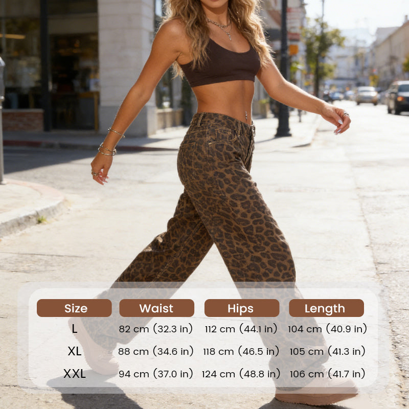 🐆 50% RABATT! Damen Jeans Hohe Taille & Weites Bein – Mit Auffälligem Leopardenmuster, Lockerer Passform & 5-Taschen-Design 👖✨