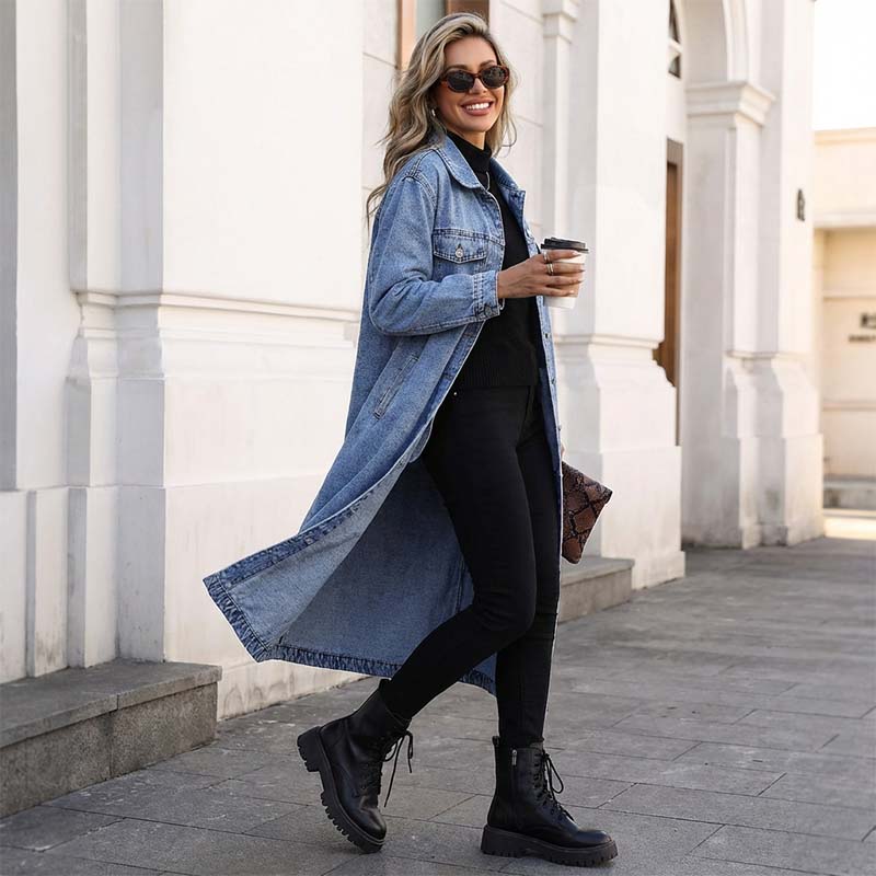 📢📢50 % Rabatt!! ⏰👖【Lange Jeansjacke】—— Zugeknöpft für Eleganz, aufgeknöpft für Flair – ein Kleidungsstück, mit dem Sie den Stil im Frühling und Herbst meistern!🤠💙✨