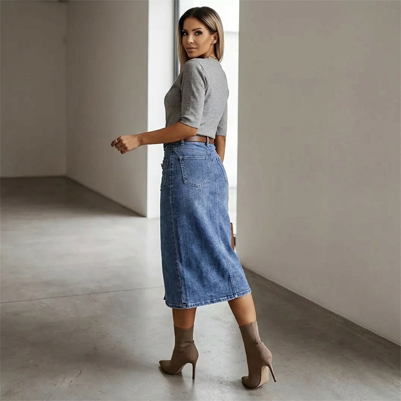 🔈JETZT 60 % RABATT👗Jeansrock mit hoher Taille und Knopfleiste
