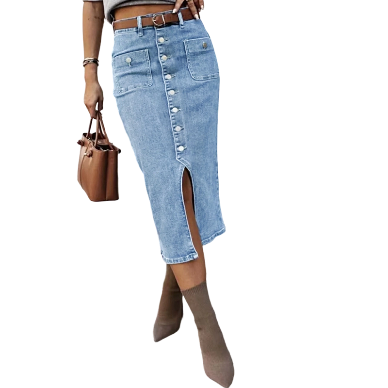 🔈JETZT 60 % RABATT👗Jeansrock mit hoher Taille und Knopfleiste