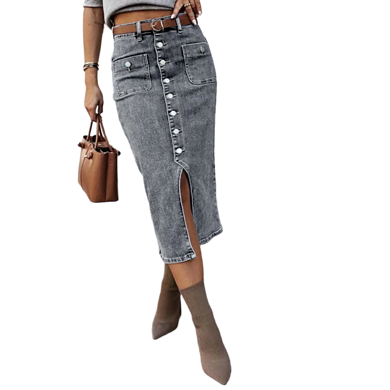 🔈JETZT 60 % RABATT👗Jeansrock mit hoher Taille und Knopfleiste