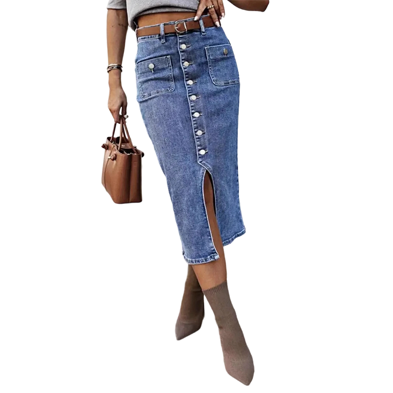 🔈JETZT 60 % RABATT👗Jeansrock mit hoher Taille und Knopfleiste