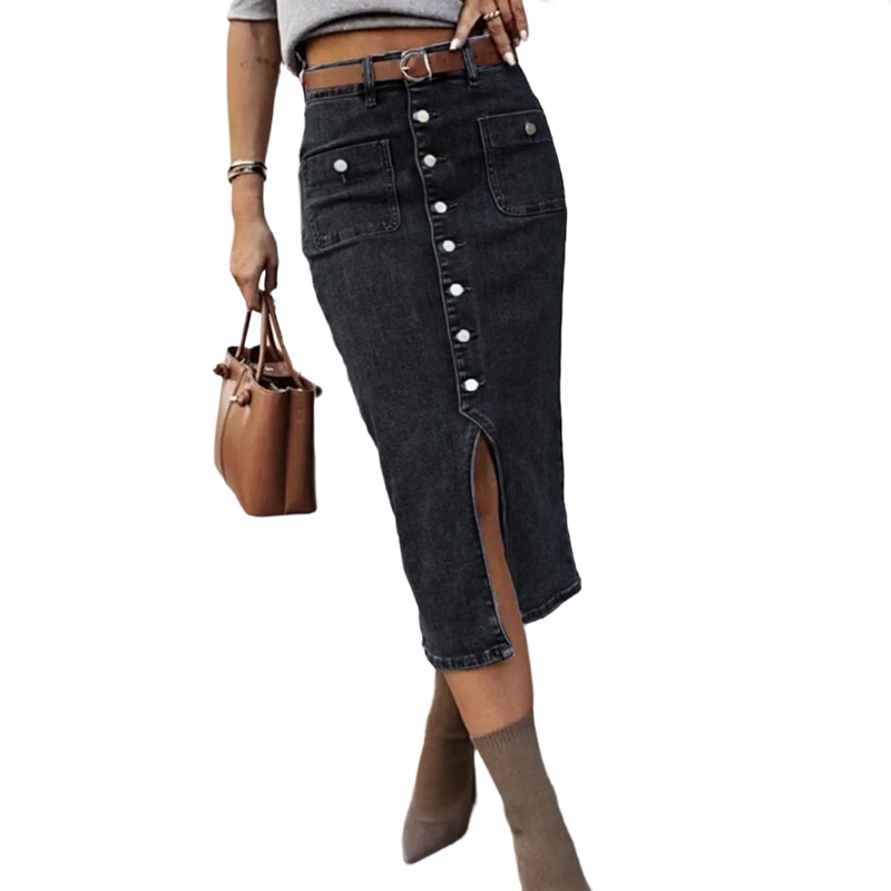 🔈JETZT 60 % RABATT👗Jeansrock mit hoher Taille und Knopfleiste