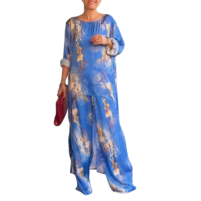 Asymmetrisches Tunika- und Hosen-Set mit Blumenmuster für Damen