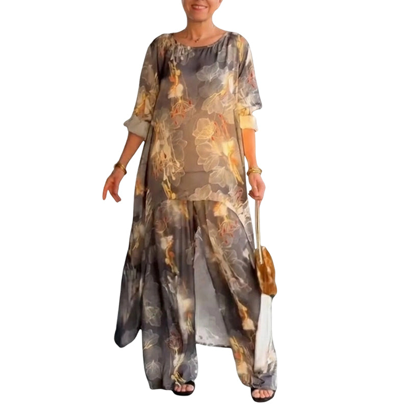 Asymmetrisches Tunika- und Hosen-Set mit Blumenmuster für Damen