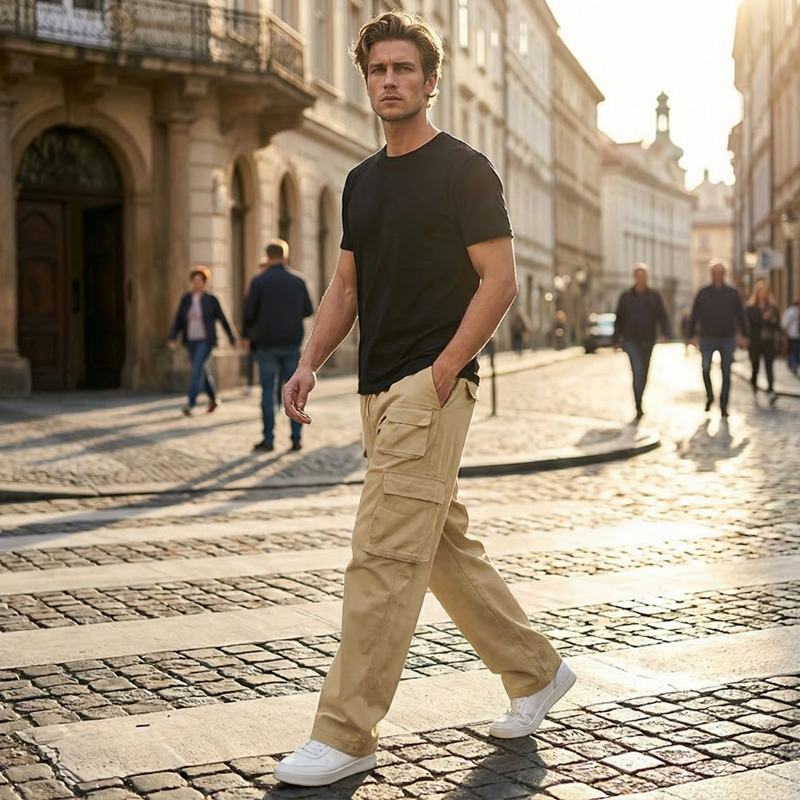 Herren Cargo-Hosen mit mehreren Taschen & Geradem Bein