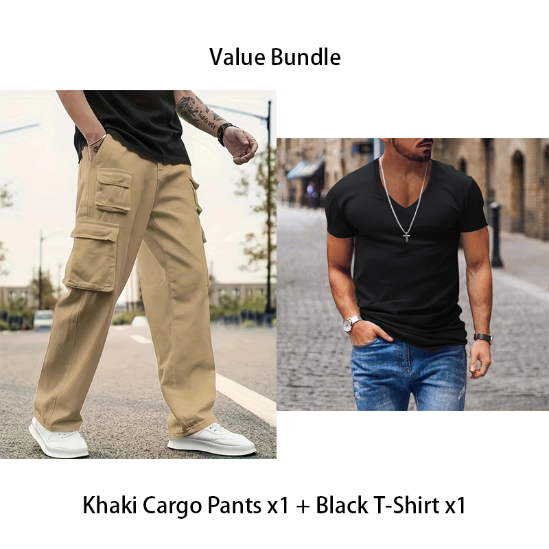 Herren Cargo-Hosen mit mehreren Taschen & Geradem Bein