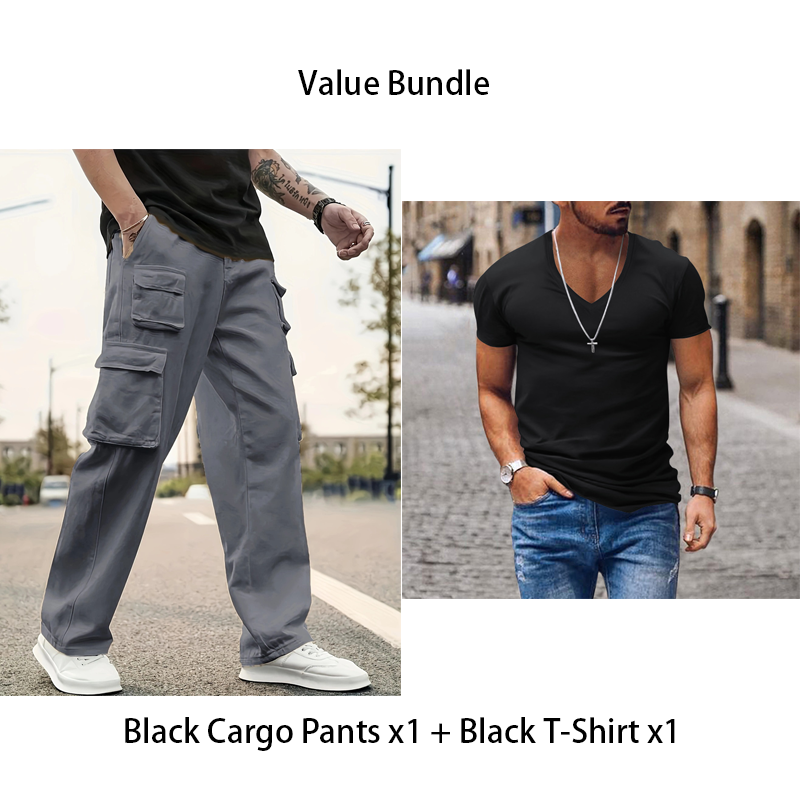 Herren Cargo-Hosen mit mehreren Taschen & Geradem Bein