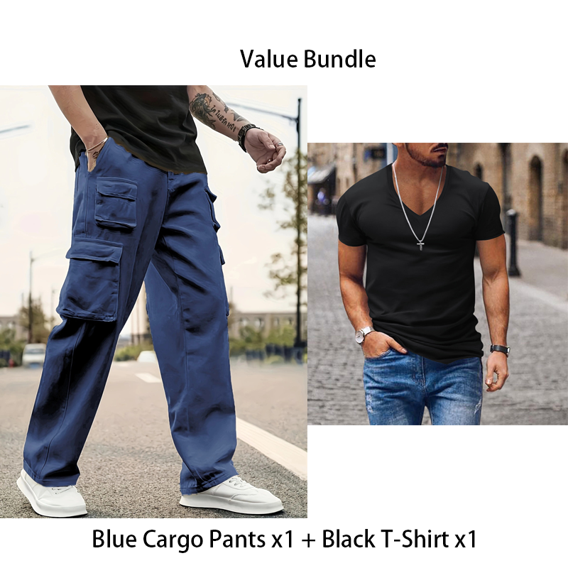 Herren Cargo-Hosen mit mehreren Taschen & Geradem Bein