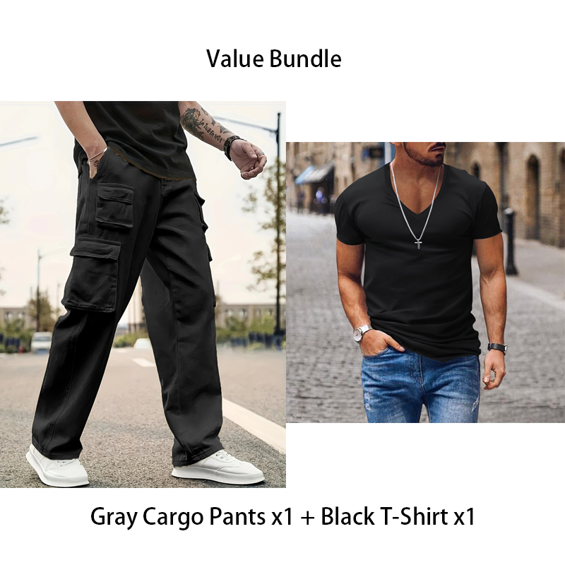 Herren Cargo-Hosen mit mehreren Taschen & Geradem Bein