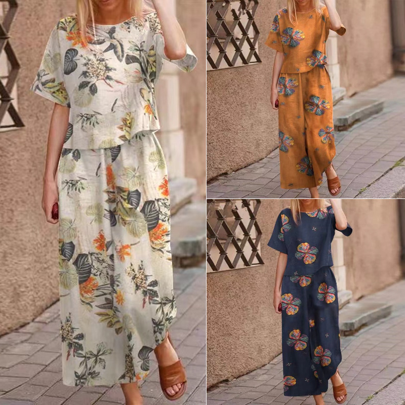 Damen 2-teiliges Set: Lockeres bedrucktes Oberteil & Hose