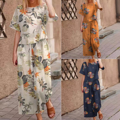 Damen 2-teiliges Set: Lockeres bedrucktes Oberteil & Hose