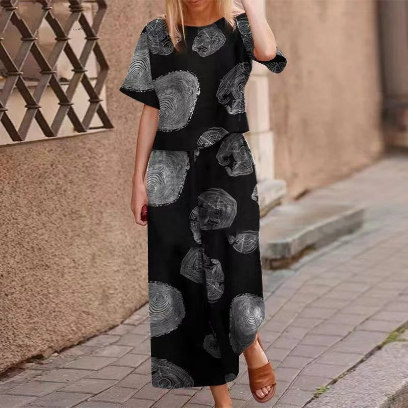 Damen 2-teiliges Set: Lockeres bedrucktes Oberteil & Hose