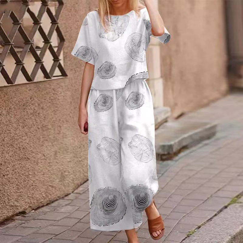 Damen 2-teiliges Set: Lockeres bedrucktes Oberteil & Hose