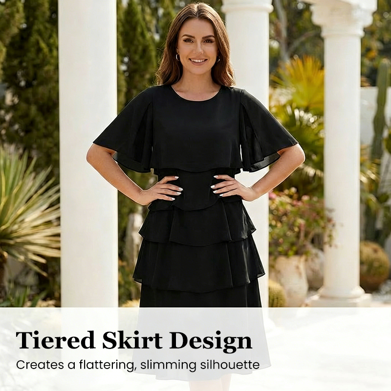 Elegantes Damenkleid mit gerüschten Stufärmeln