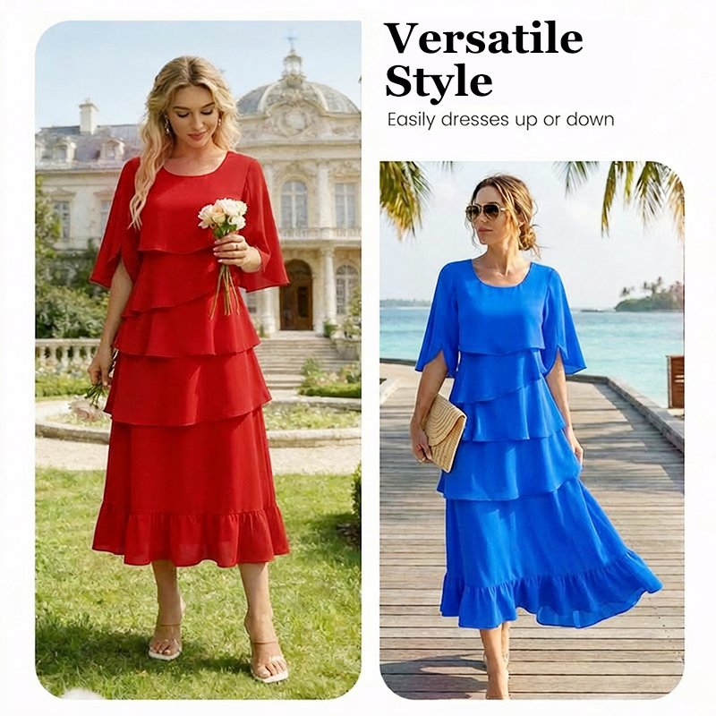 Elegantes Damenkleid mit gerüschten Stufärmeln