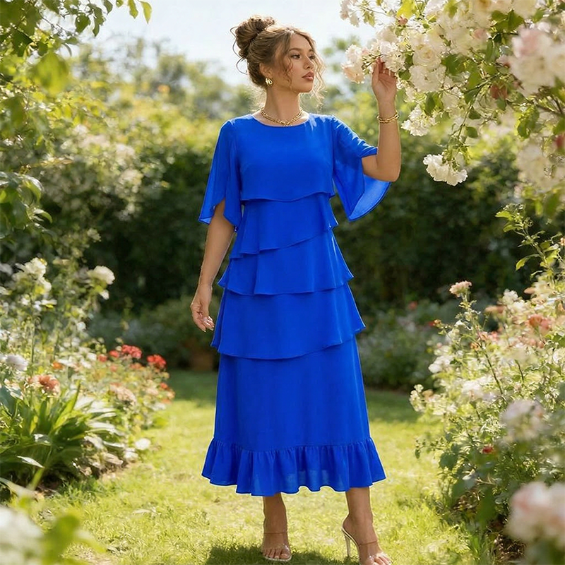 Elegantes Damenkleid mit gerüschten Stufärmeln