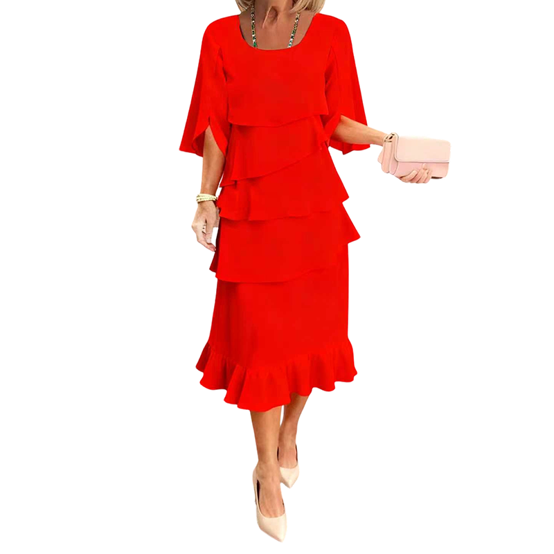 Elegantes Damenkleid mit gerüschten Stufärmeln