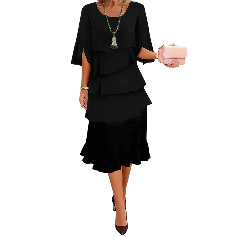 Elegantes Damenkleid mit gerüschten Stufärmeln