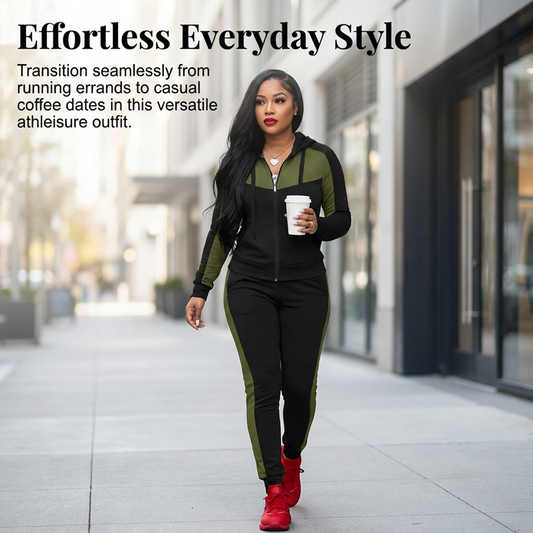 🌞Frühlingserwachen: 50% Rabatt!🔥"Effortless Style" Athleisure-Set: Figurschmeichelnder Color-Block Trainingsanzug für Damen