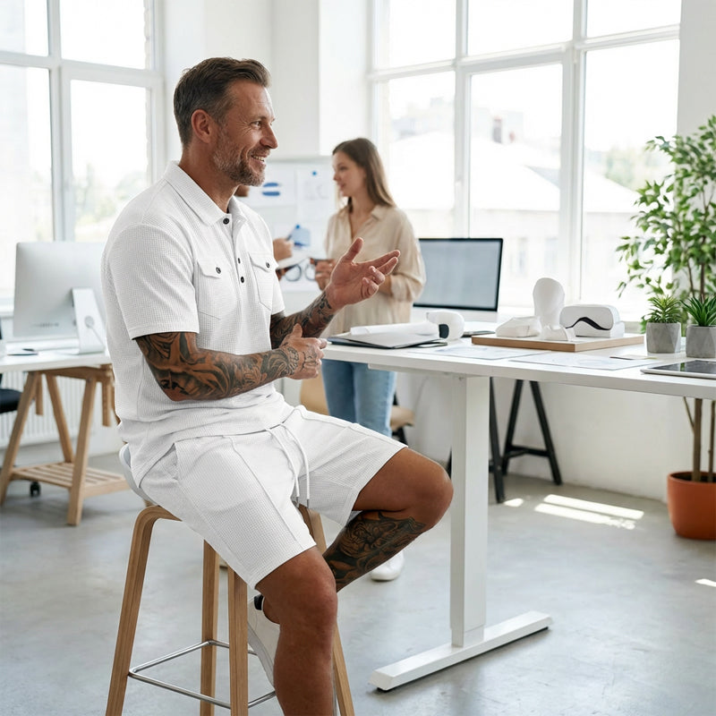🔥 50% RABATT! Herren 2-teiliges Sommer-Set – Kurzarm-Shirt & Shorts mit Kordelzug
