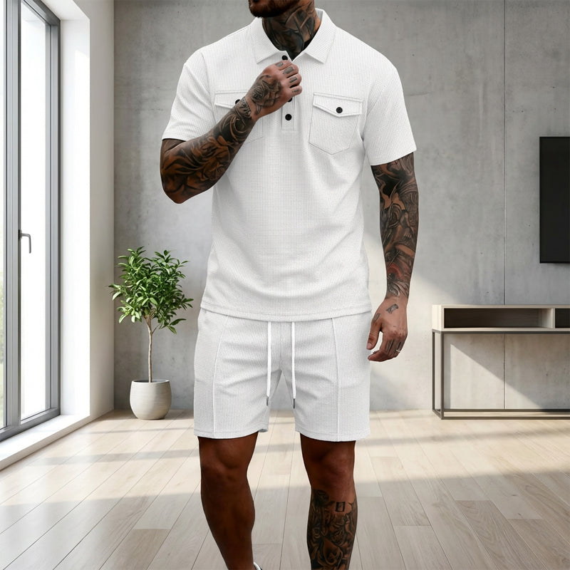 🔥 50% RABATT! Herren 2-teiliges Sommer-Set – Kurzarm-Shirt & Shorts mit Kordelzug