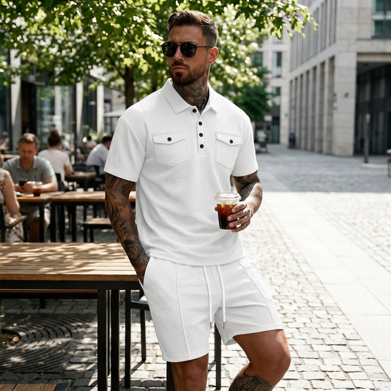 🔥 50% RABATT! Herren 2-teiliges Sommer-Set – Kurzarm-Shirt & Shorts mit Kordelzug