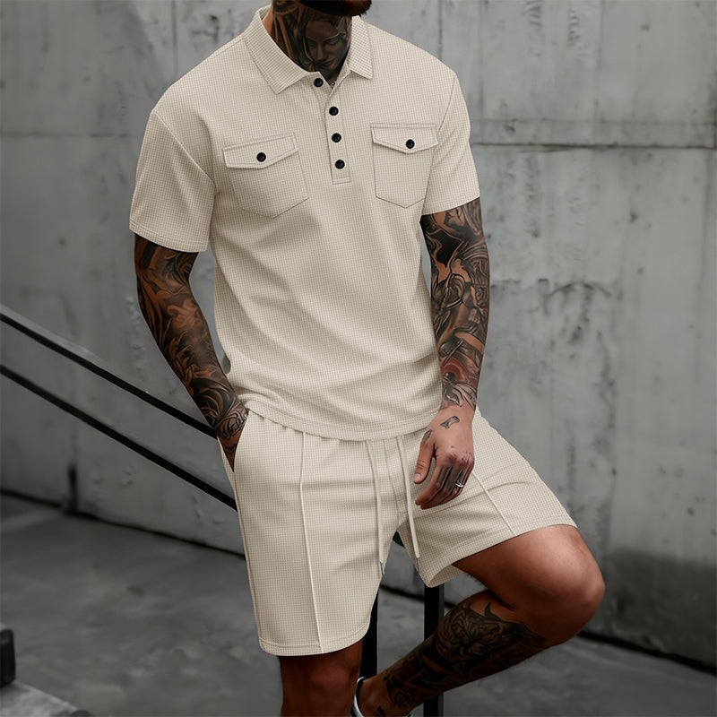 🔥 50% RABATT! Herren 2-teiliges Sommer-Set – Kurzarm-Shirt & Shorts mit Kordelzug