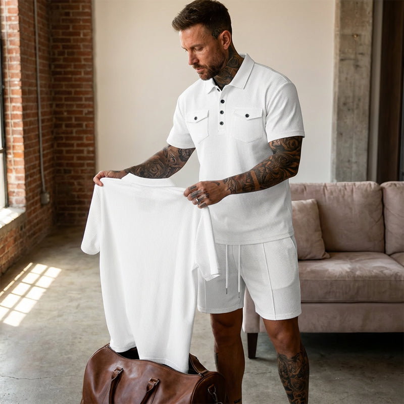 🔥 50% RABATT! Herren 2-teiliges Sommer-Set – Kurzarm-Shirt & Shorts mit Kordelzug