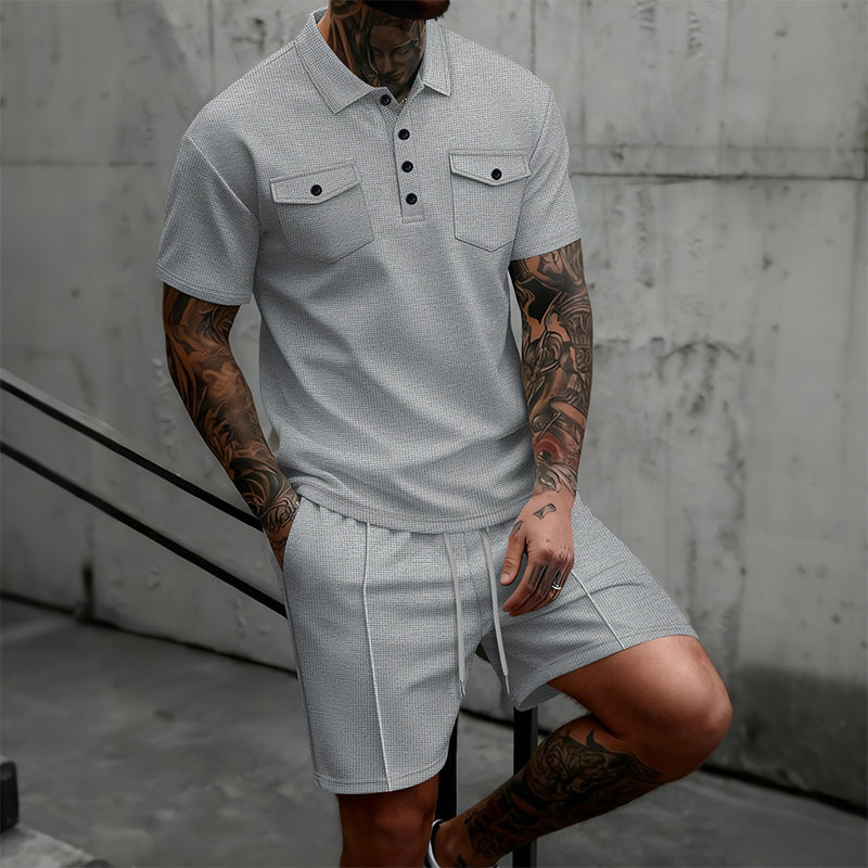 🔥 50% RABATT! Herren 2-teiliges Sommer-Set – Kurzarm-Shirt & Shorts mit Kordelzug