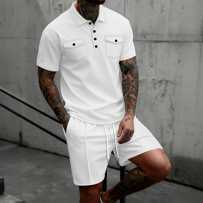 🔥 50% RABATT! Herren 2-teiliges Sommer-Set – Kurzarm-Shirt & Shorts mit Kordelzug