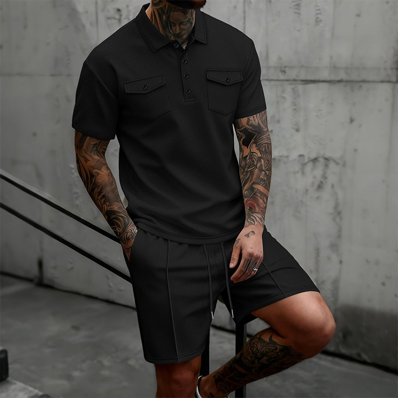 🔥 50% RABATT! Herren 2-teiliges Sommer-Set – Kurzarm-Shirt & Shorts mit Kordelzug