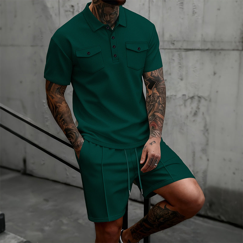 🔥 50% RABATT! Herren 2-teiliges Sommer-Set – Kurzarm-Shirt & Shorts mit Kordelzug