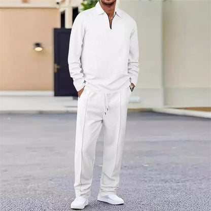 Herren Waffelstrick-Set: Sweatshirt & Hose mit geradem Bein