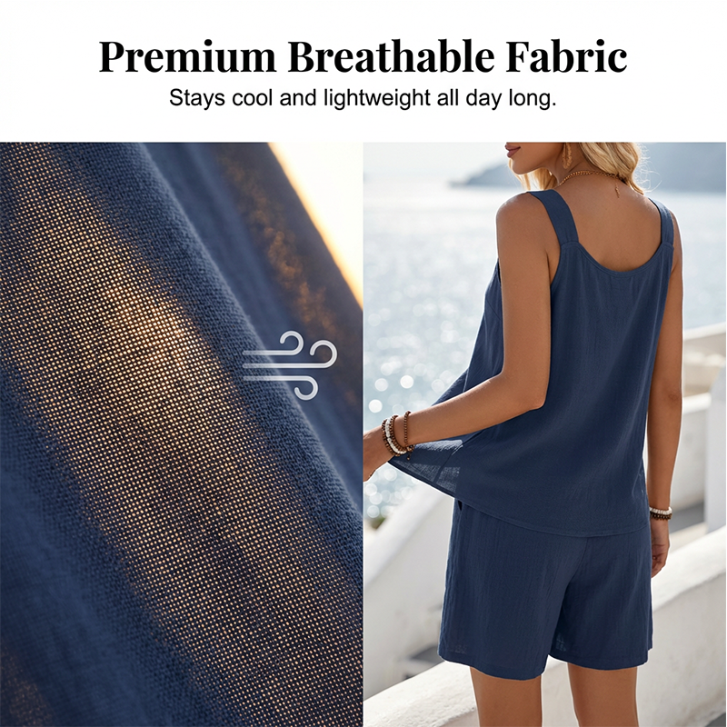⌛Zeitlich begrenztes Angebot – Lässiges zweiteiliges Set aus ärmellosem Oberteil und Shorts