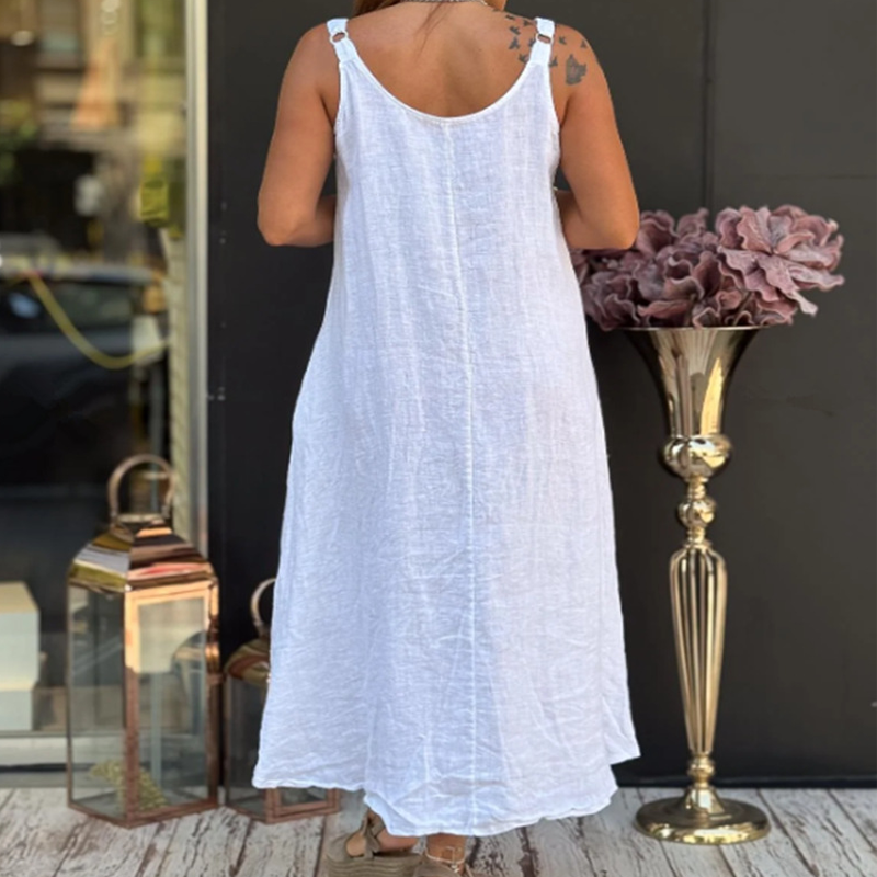 Damen Baumwoll-Leinen Kleid mit Taschen
