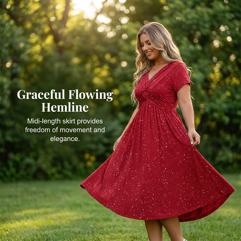 🌺Elegantes Damenkleid mit V-Ausschnitt und gedrehter Vorderseite