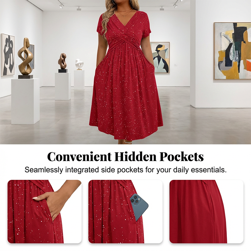 🌺Elegantes Damenkleid mit V-Ausschnitt und gedrehter Vorderseite