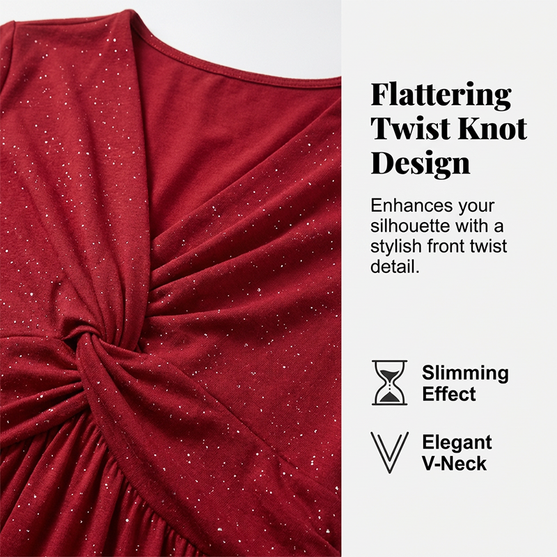 🌺Elegantes Damenkleid mit V-Ausschnitt und gedrehter Vorderseite